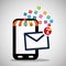 Mobile phone receiving email marketing virtual media icons