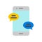 Mobile phone with speech bubble vector, Social media flat style icon