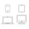 Mobile phone, tablet, laptop and desktop computer outline icons