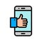 Mobile phone with thumb up vector, Social media filled editable stroke icon