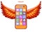 Mobile phone with wings, vector illustration