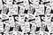 Mobile phones communication people black and white seamless pattern.