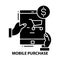 mobile purchase icon, black vector sign with editable strokes, concept illustration