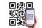 Mobile qr code. Hand holding digital mobile smart phone with qr code scanner on smartphone screen for payment, online pay, scan