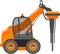 Mobile Quarry Truck with Hydraulic Jack Hammer Icon in Flat Style. Vector