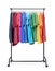 Mobile rack with color clothes on white background. File contains a path to isolation.