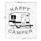 Mobile recreation. Happy Camper trailer in sketch silhouette style. Vintage hand drawn camp rv. House on wheels. Travel