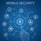 Mobile security concept, blue background