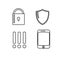 Mobile security icons - lock, shield, exclamation points, mobile phone