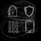 Mobile security icons - lock, shield, exclamation points, mobile phone