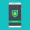 Mobile security protection vector illustration, security smartphone app sign, screen shield flat icon, mobile phone