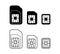 Mobile SIM card icons set. Normal, Micro, Nano type compatible SIM-card symbol.