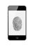 Mobile Smart Phone with Fingerprint of Thumb Isolated on White.