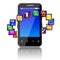 Mobile smart phone with software apps icons around