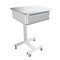 Mobile stainless metal medical over bed table with drawer, 3d illustration