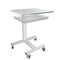 Mobile stainless metal medical over bed table with wire mesh tray