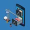 Mobile storage flat 3d isometric business technology server