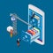 Mobile storage flat 3d isometric business technology server