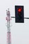 Mobile transmission tower and red traffic lights