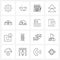 Mobile UI Line Icon Set of 16 Modern Pictograms of graph, media, melon, launch, online