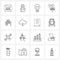 Mobile UI Line Icon Set of 16 Modern Pictograms of monitor, clouds, business, weather, solution