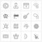 Mobile UI Line Icon Set of 16 Modern Pictograms of transport, van, player, cross, iris