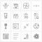Mobile UI Line Icon Set of 16 Modern Pictograms of tube, biology, puzzle piece, button, scroll