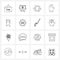 Mobile UI Line Icon Set of 16 Modern Pictograms of work, hand, tech, glove, reset