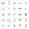 Mobile UI Line Icon Set of 25 Modern Pictograms of pin, group, time, hands, hours