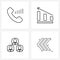 Mobile UI Line Icon Set of 4 Modern Pictograms of call, network, analytics, report, arrow