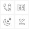 Mobile UI Line Icon Set of 4 Modern Pictograms of call, night, lock, layout, star