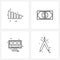 Mobile UI Line Icon Set of 4 Modern Pictograms of graph, computer, signals, currency, compass