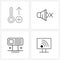 Mobile UI Line Icon Set of 4 Modern Pictograms of heating; banner; up; no speaker; mock