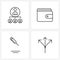 Mobile UI Line Icon Set of 4 Modern Pictograms of network, medical, cash, purse, injection