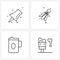 Mobile UI Line Icon Set of 4 Modern Pictograms of pinned, cup, stationary, badminton, food