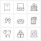 Mobile UI Line Icon Set of 9 Modern Pictograms of armchair, gift, computer, tie, dentist