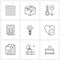 Mobile UI Line Icon Set of 9 Modern Pictograms of bulb, test, product, rules, comparison