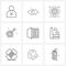Mobile UI Line Icon Set of 9 Modern Pictograms of file, focus, black hole, arrows, dart