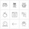 Mobile UI Line Icon Set of 9 Modern Pictograms of interface, meal, group, fruit, orange