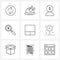 Mobile UI Line Icon Set of 9 Modern Pictograms of stacked, grid, businessman, magnifying glass, money