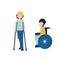 MobileFlat icon set of disabled children on a wheelchair and on crutches