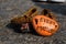 Moccasin and painted orange rock left in memory of aboriginal children