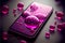 Moch Mobile cell phone magenta iquid bubbles floating