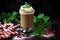 mocha coffee decorated with crushed peppermint candies