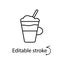 Mocha coffee in glass outline icon. Cold drink. Editable stroke. Isolated vector stock illustration