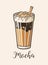Mocha coffee in tall glass Vintage style vector.