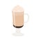 Mocha in transparent glass. Mocaccino chocolate flavoured warm beverage. Coffee with steamed milk and sweetened whipped