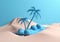mock creative holiday sand summer palm phone up cyber concept sea. Generative AI.