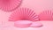 A mock pink circle to place a product sample. On a pastel pink fan shape background