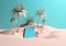mock summer cyber phone palm creative up concept sea sand holiday. Generative AI.
